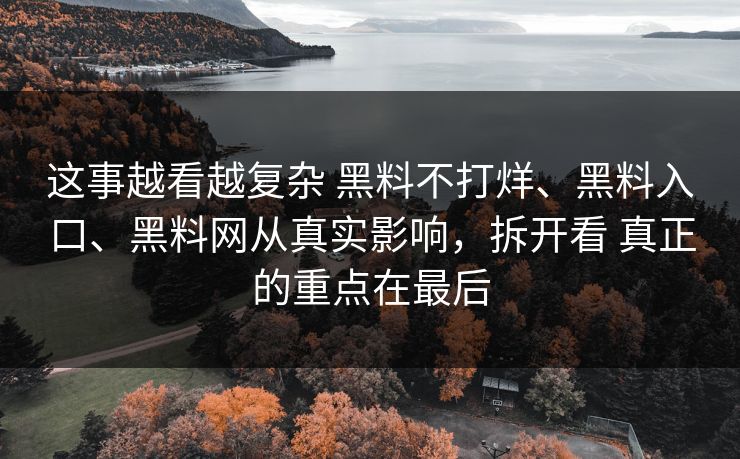 这事越看越复杂 黑料不打烊、黑料入口、黑料网从真实影响，拆开看 真正的重点在最后  第1张