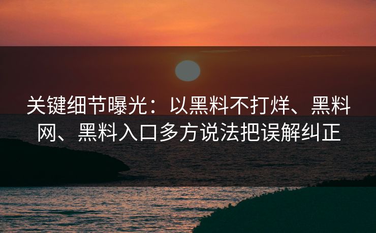 关键细节曝光：以黑料不打烊、黑料网、黑料入口多方说法把误解纠正  第1张