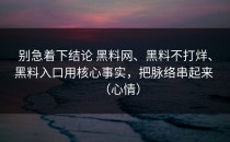 别急着下结论 黑料网、黑料不打烊、黑料入口用核心事实，把脉络串起来 （心情）