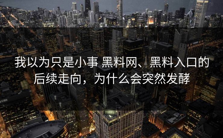 我以为只是小事 黑料网、黑料入口的后续走向，为什么会突然发酵  第1张